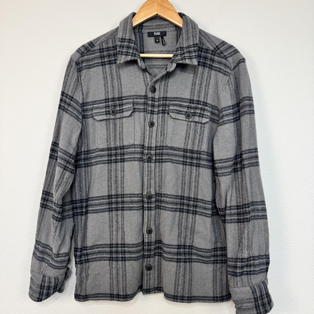 PAIGE Shirt Women's Medium Gray Plaid Flannel Button Up Long Sleeve Casual